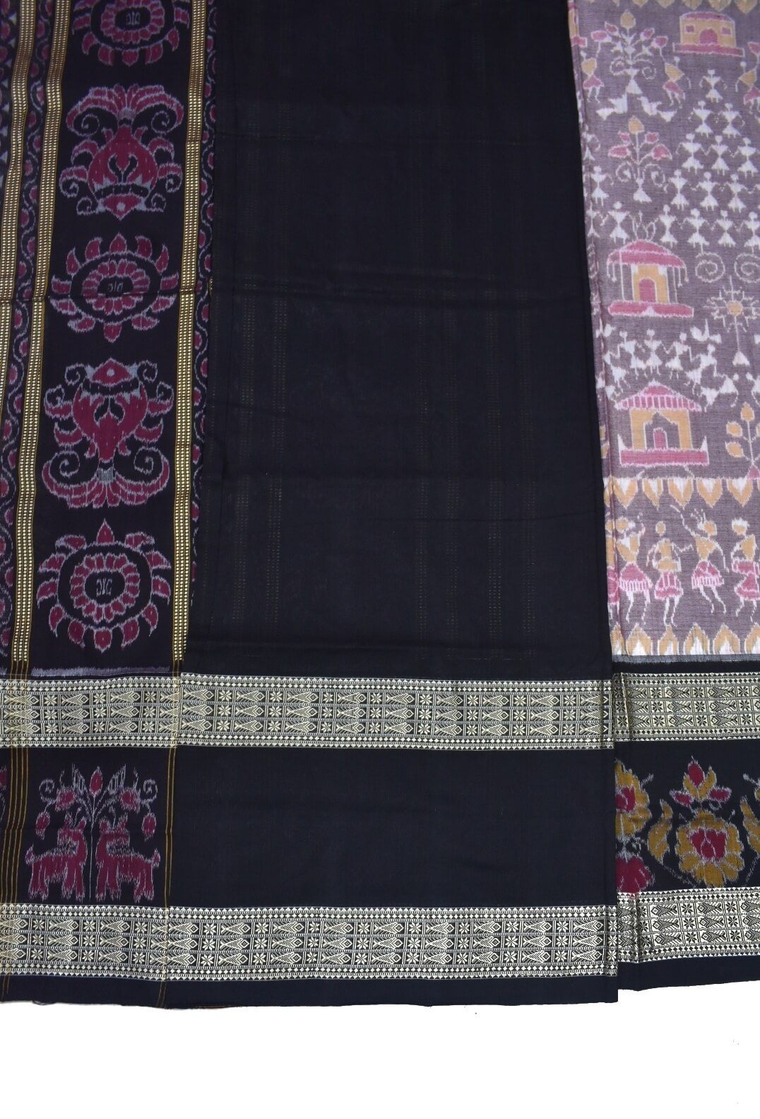 Peach-Black Colour Tribal Design Sambalpuri Handloom Cotton Bandha Saree - Image 5