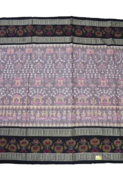 Peach-Black Colour Tribal Design Sambalpuri Handloom Cotton Bandha Saree
