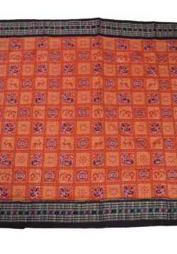 Orange Colour  Sambalpuri Handloom Cotton Bandha Saree