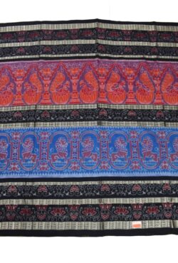 Red-Blue Colour Double Border Sambalpuri Handloom Cotton Bandha Saree