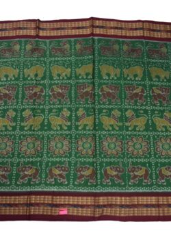 Green Colour Animal Design Sambalpuri Handloom Cotton Bandha Saree
