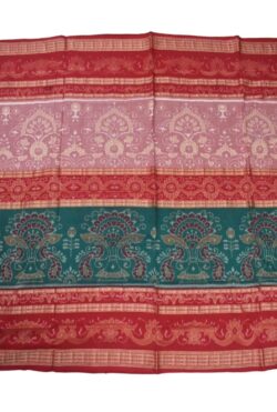 Pitch-Green Colour Double Border Sambalpuri Handloom Cotton Bandha Saree