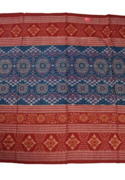 Blue-Red Colour Double Border Sambalpuri Handloom Cotton Bandha Saree