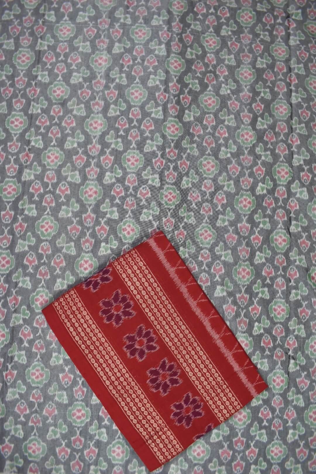Gray Colour Sambalpuri Handloom Bapta Cotton/Silk Mix Dress Material - Image 3