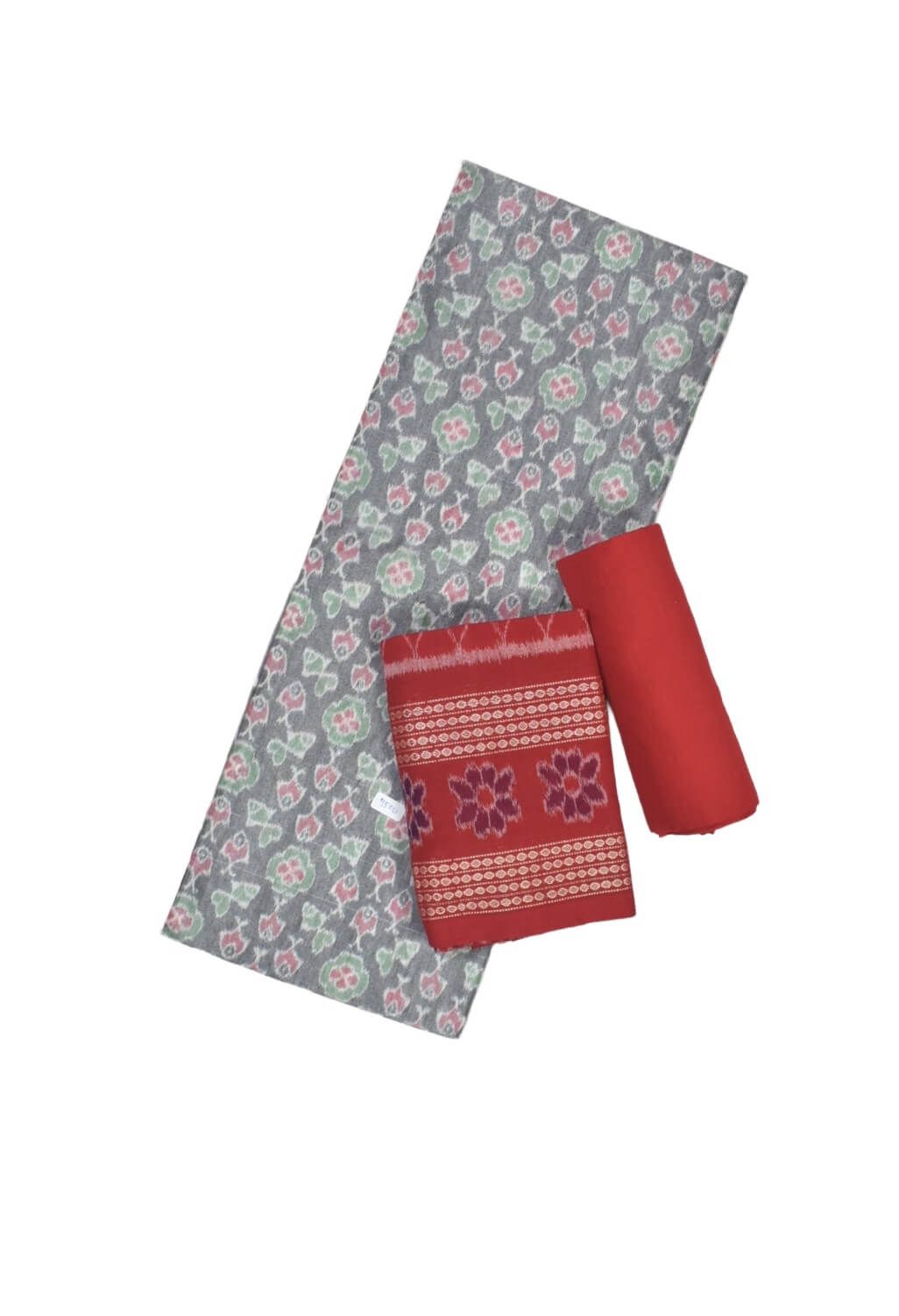 Gray Colour Sambalpuri Handloom Bapta Cotton/Silk Mix Dress Material