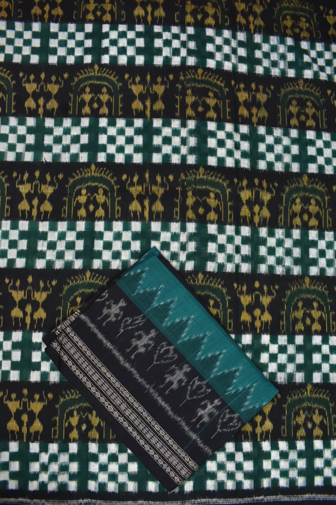 Black-Green Colour Sambalpuri Handloom Cotton Dress Material - Image 3