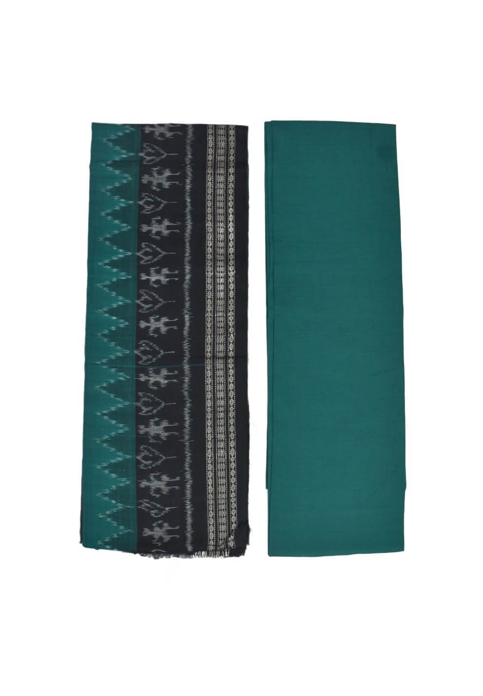 Black-Green Colour Sambalpuri Handloom Cotton Dress Material - Image 2