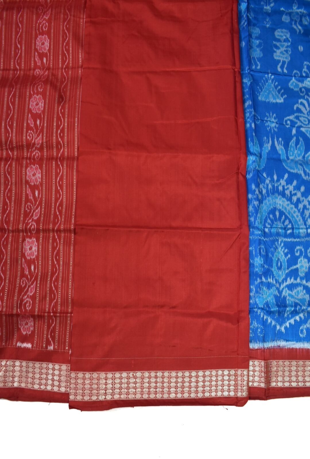 Blue Colour Sambalpuri Handloom Bandha Silk Saree - Image 5