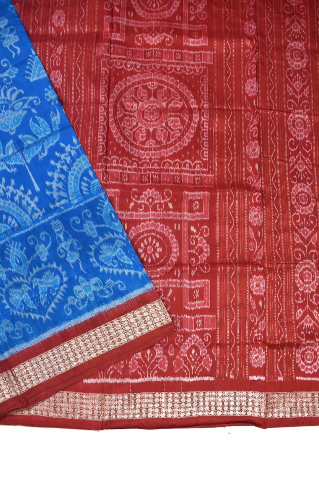 Blue Colour Sambalpuri Handloom Bandha Silk Saree - Image 3