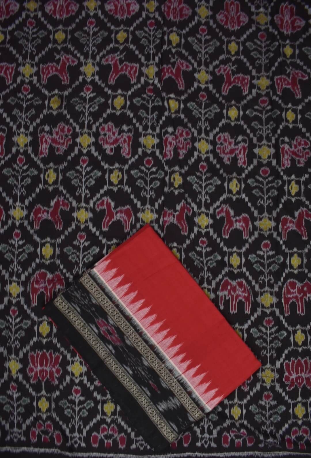 Black Colour Sambalpuri Handloom Cotton Dress Material - Image 3