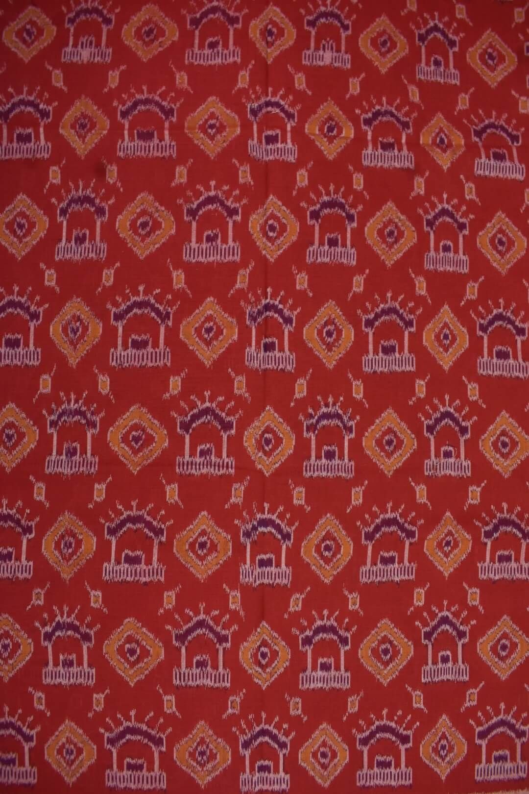 Red Colour Sambalpuri Handloom Cotton Dress Material - Image 5