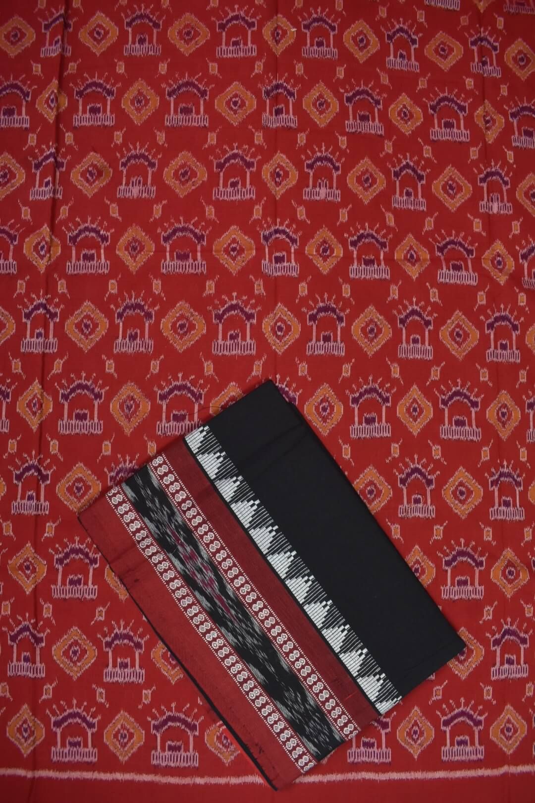 Red Colour Sambalpuri Handloom Cotton Dress Material - Image 3