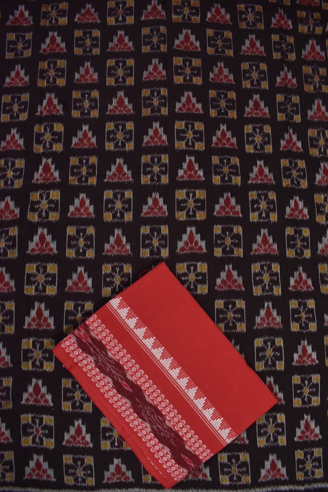 Black Colour Sambalpuri Handloom Cotton Dress Material - Image 3