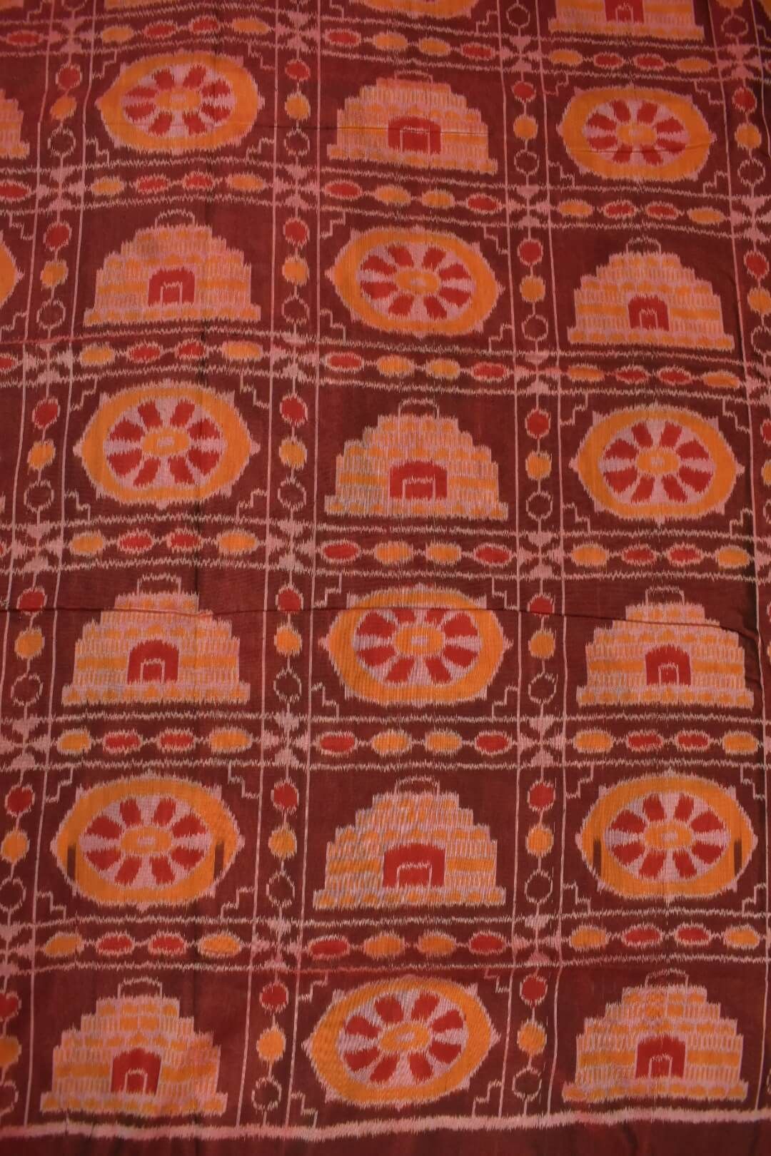 Red Colour Sambalpuri Handloom Cotton/Pata Bapta fabric - Image 3
