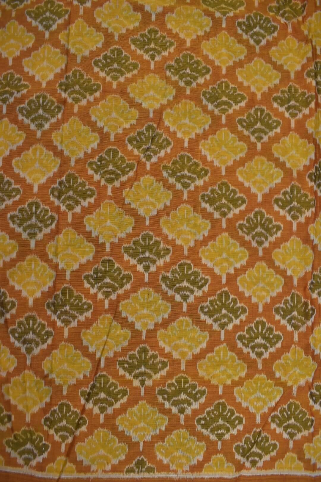 Mustard Yellow Colour Sambalpuri Handloom Cotton Fabrics - Image 3