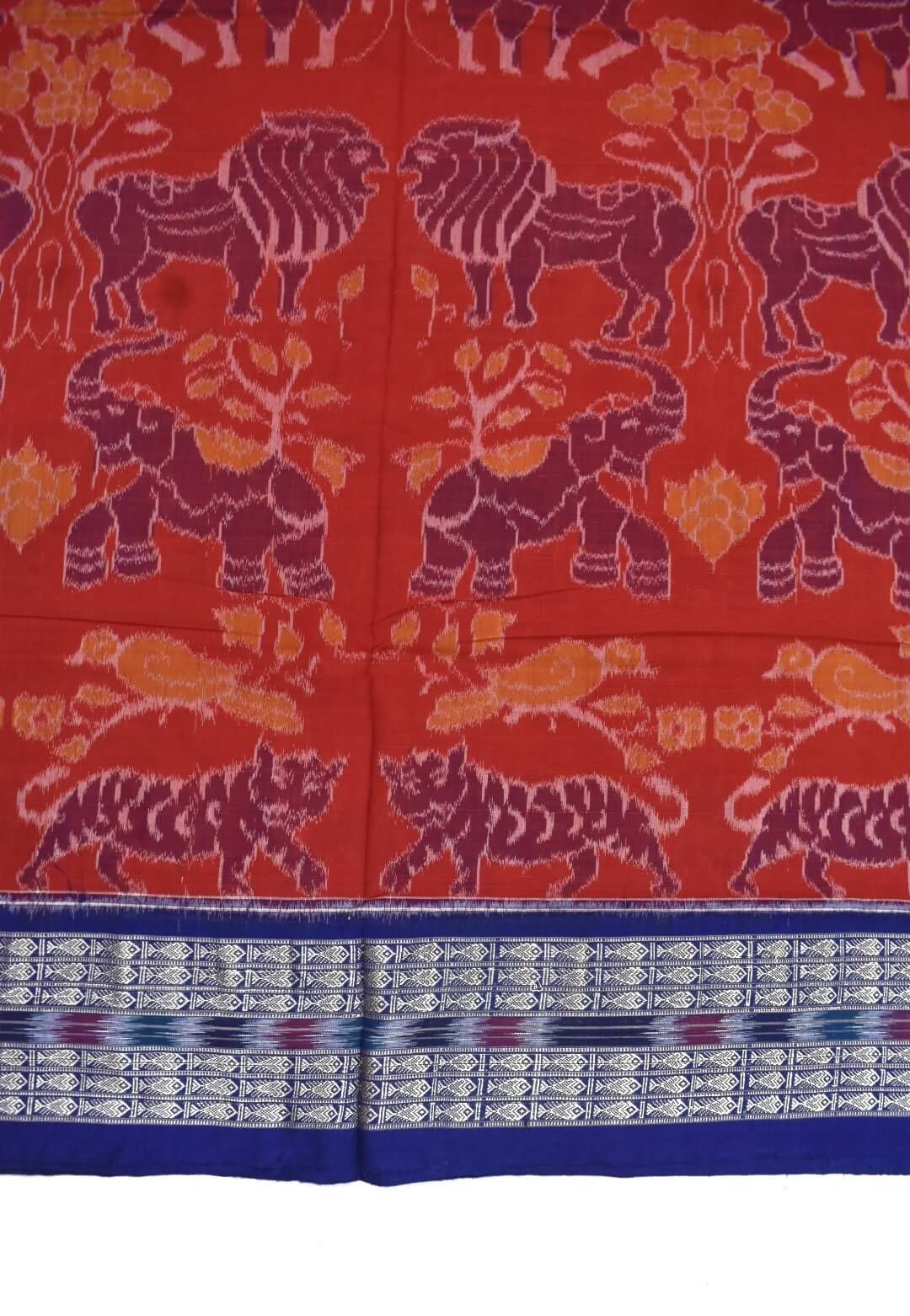 Red Colour Sambalpuri Handloom Cotton Bandha Saree - Image 4