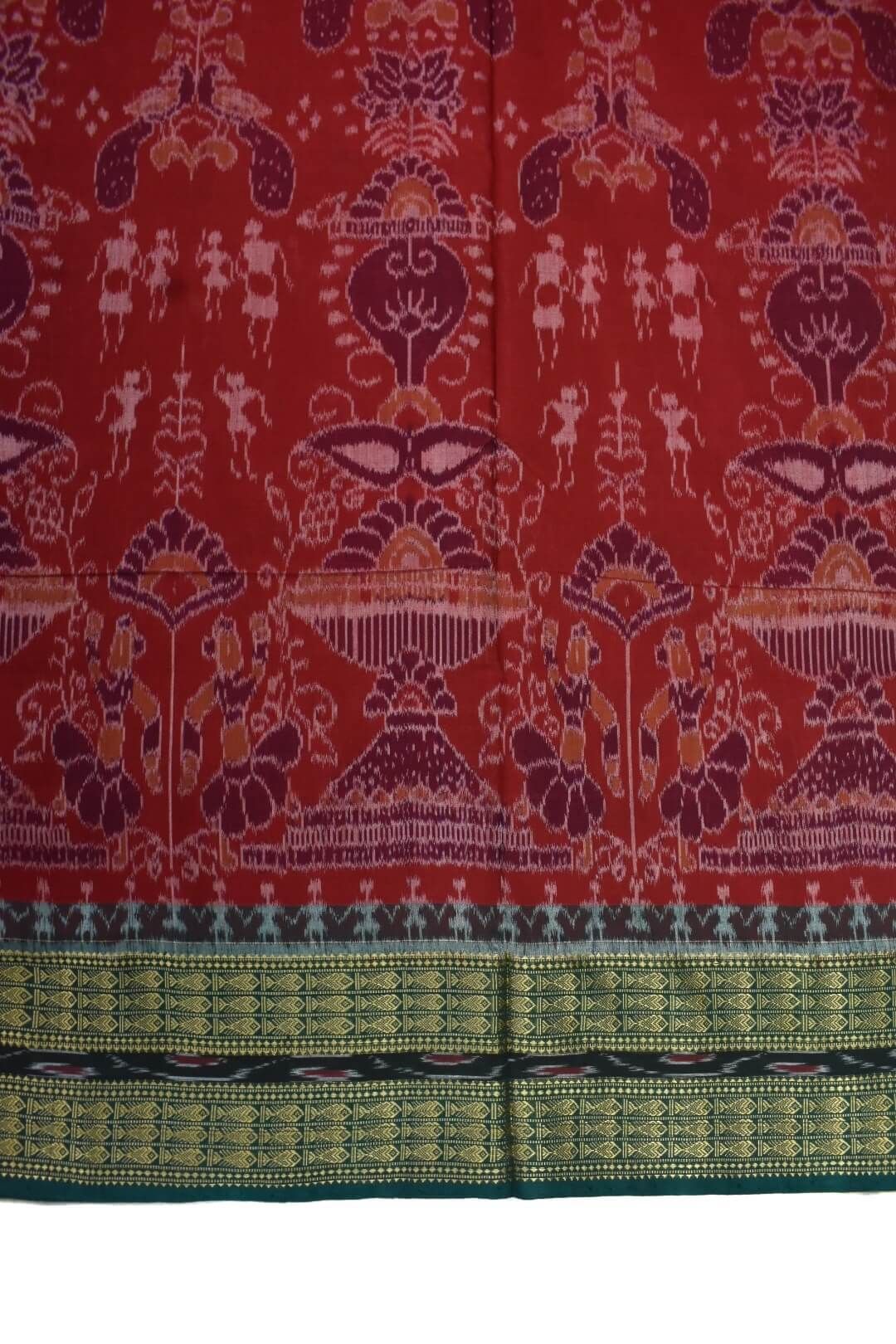 Red Colour Sambalpuri Handloom Cotton Bandha Saree - Image 4