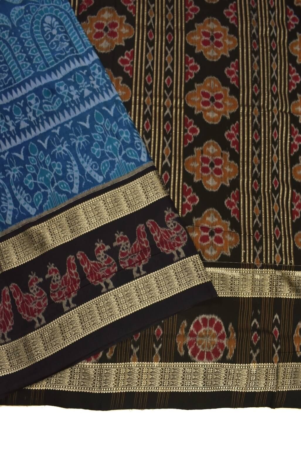 Blue Colour Sambalpuri Handloom Cotton Bandha Saree - Image 3