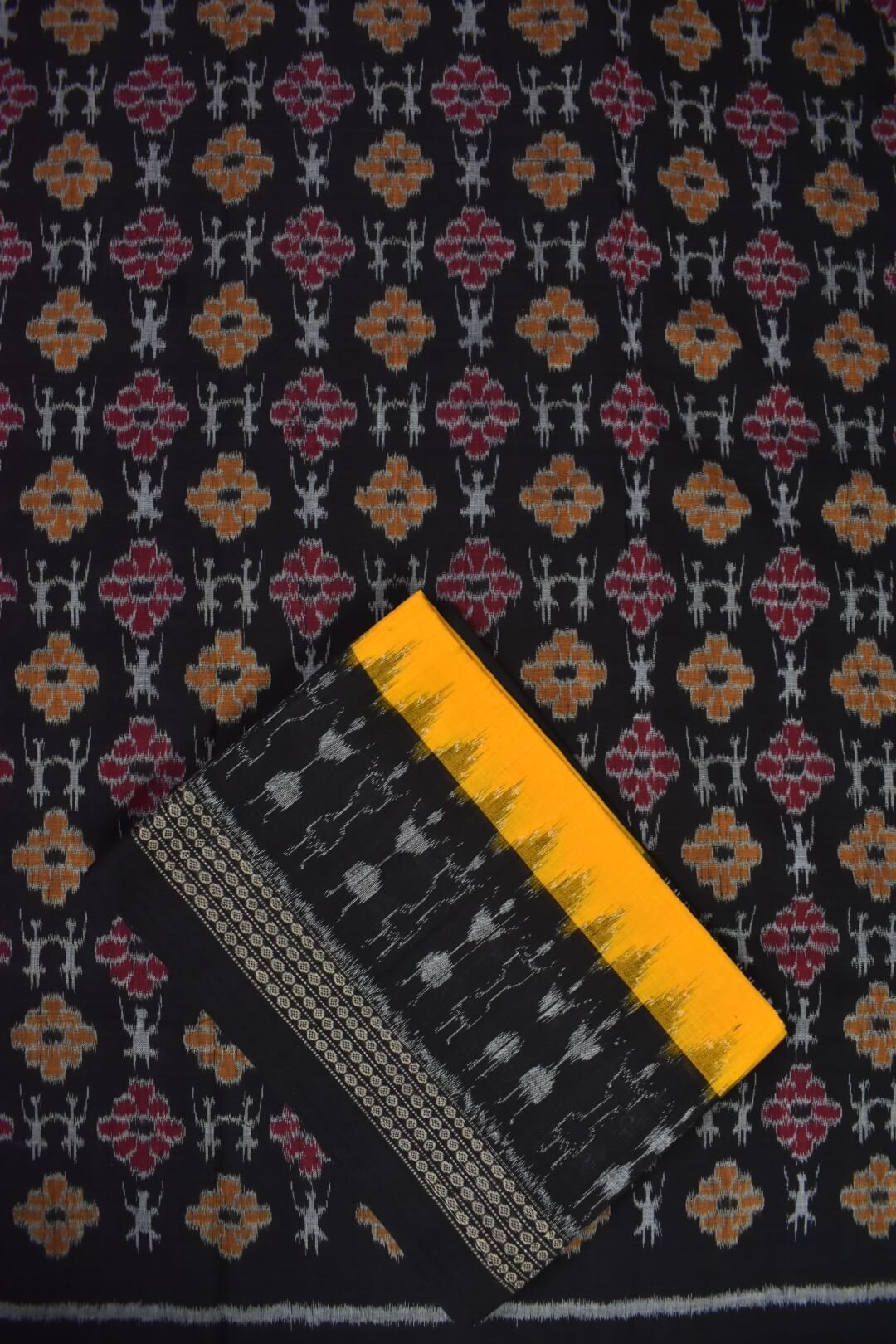 Black Colour Sambalpuri Handloom Cotton Dress Material - Image 3
