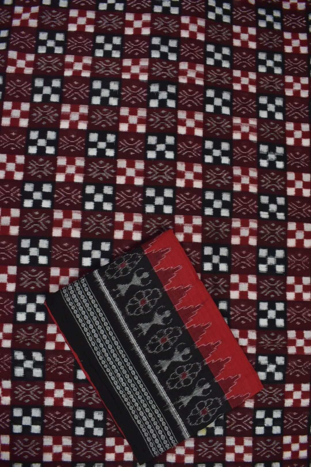 Black-Red Colour Sambalpuri Handloom Cotton Dress Material - Image 3
