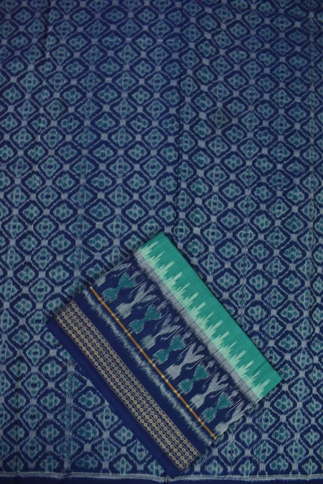 Blue Colour Sambalpuri Handloom Cotton Dress Material - Image 3