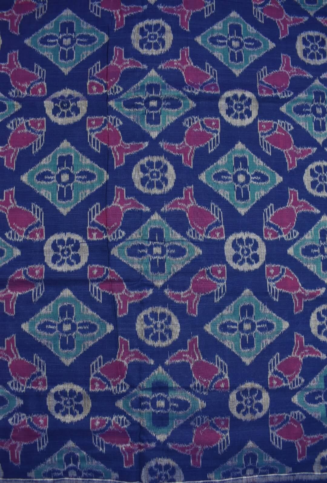 Blue Colour Sambalpuri Handloom Cotton Fabric - Image 3