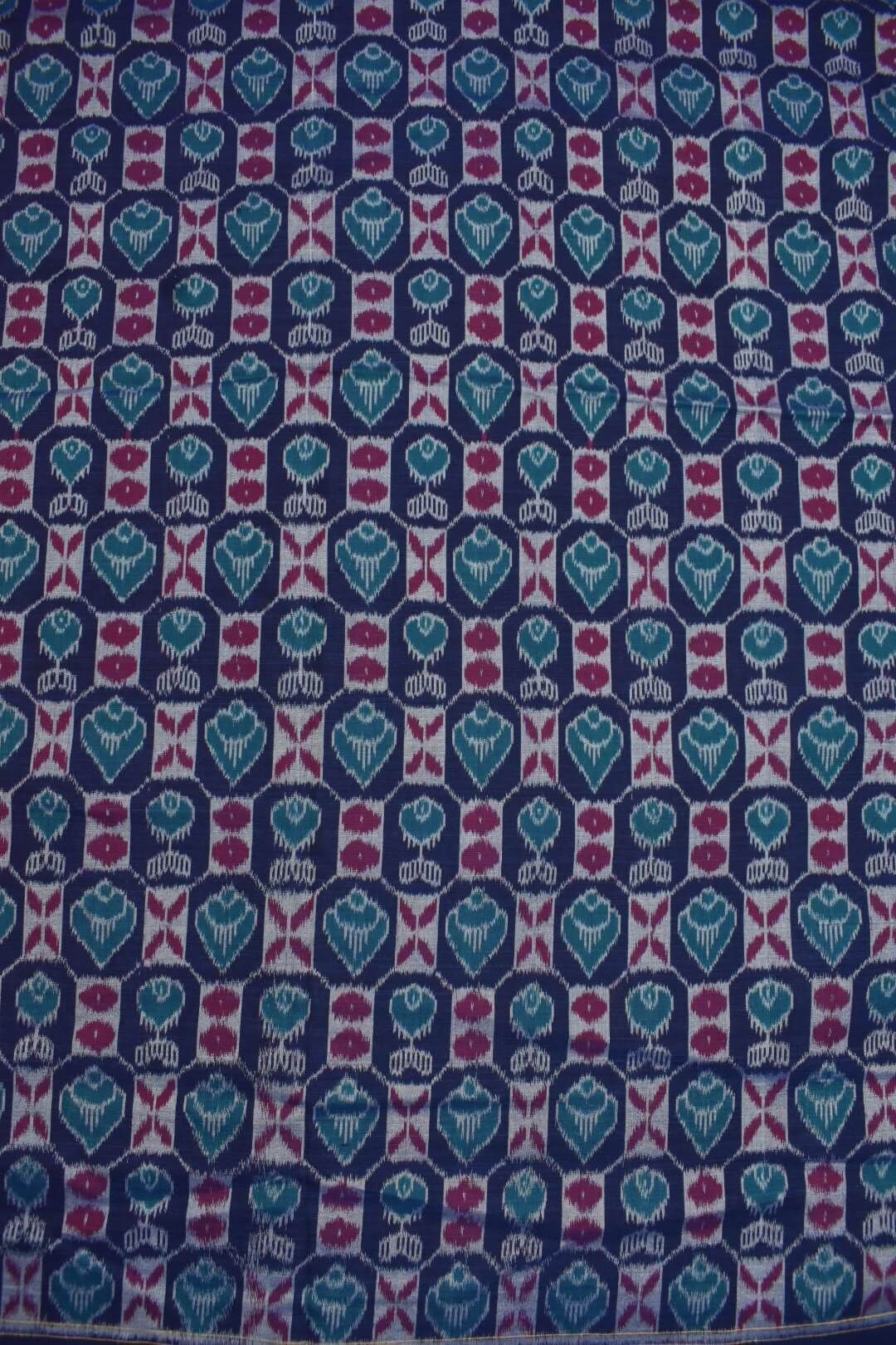 Blue-Red Colour Sambalpuri Handloom Cotton fabric - Image 3