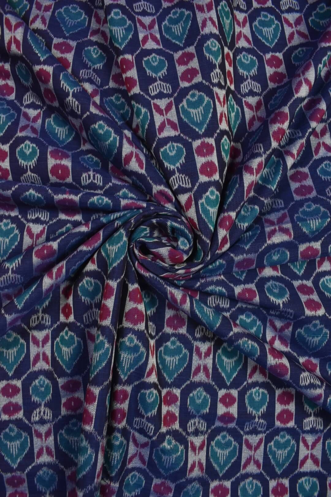 Blue-Red Colour Sambalpuri Handloom Cotton fabric