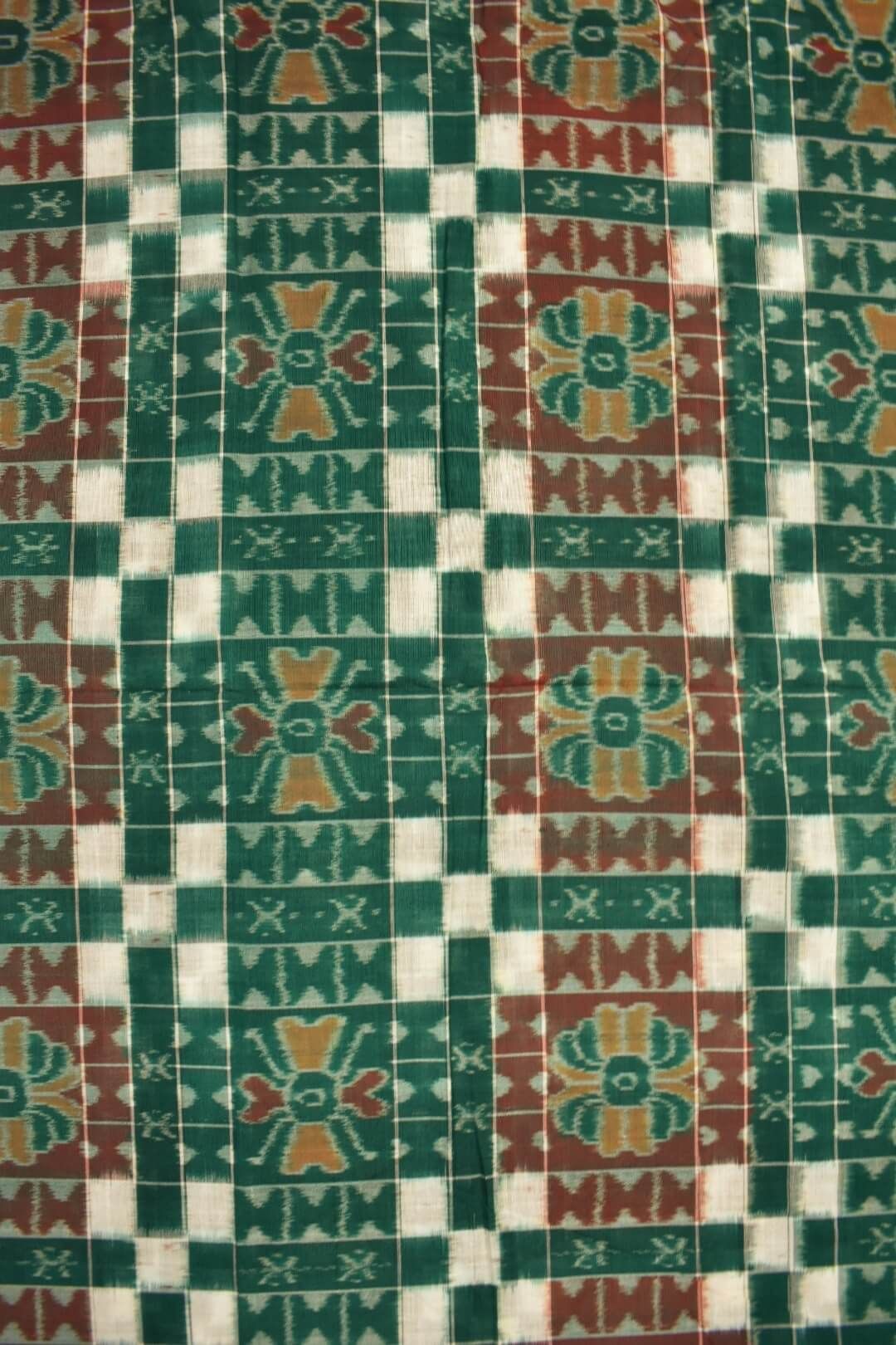 Green-Red Colour Sambalpuri Handloom Cotton Fabrics - Image 3