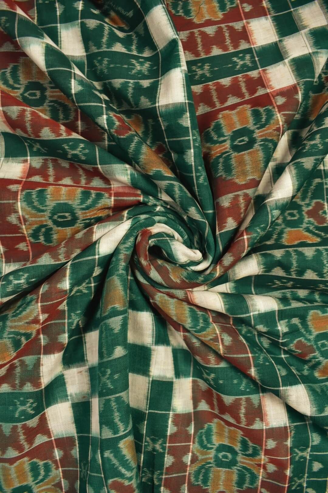 Green-Red Colour Sambalpuri Handloom Cotton Fabrics