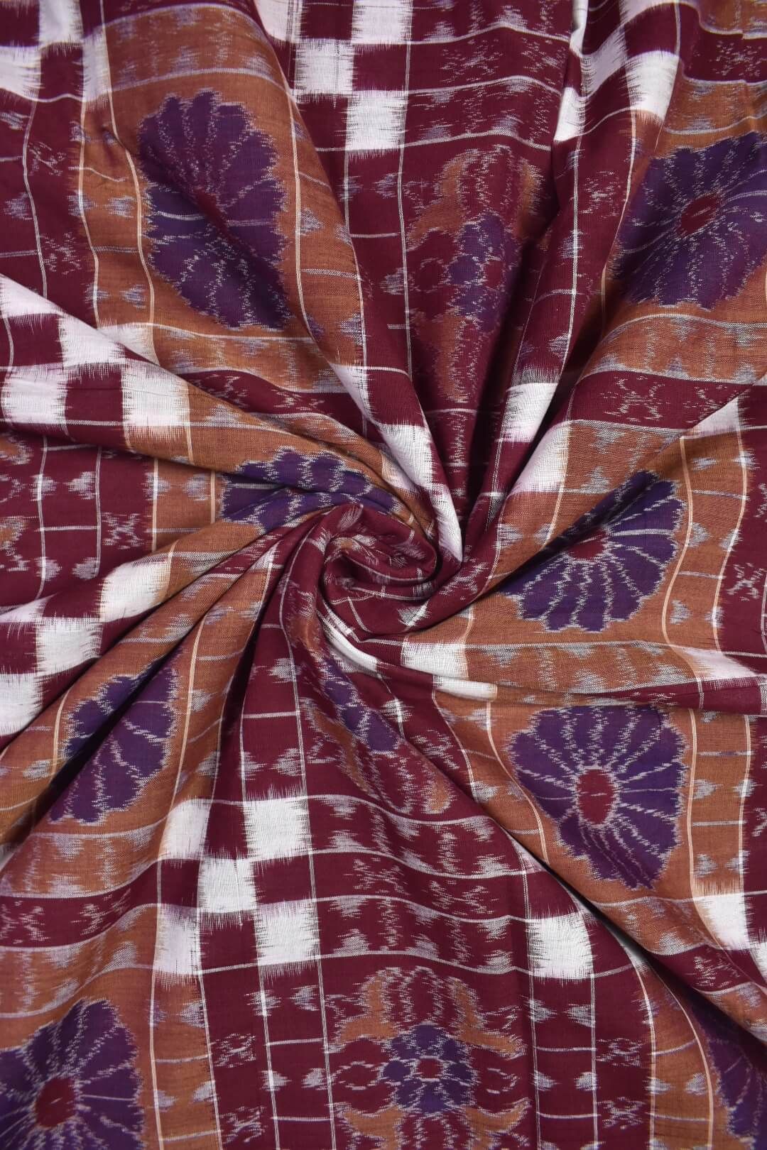 Maroon Colour Sambalpuri Handloom Cotton Fabrics