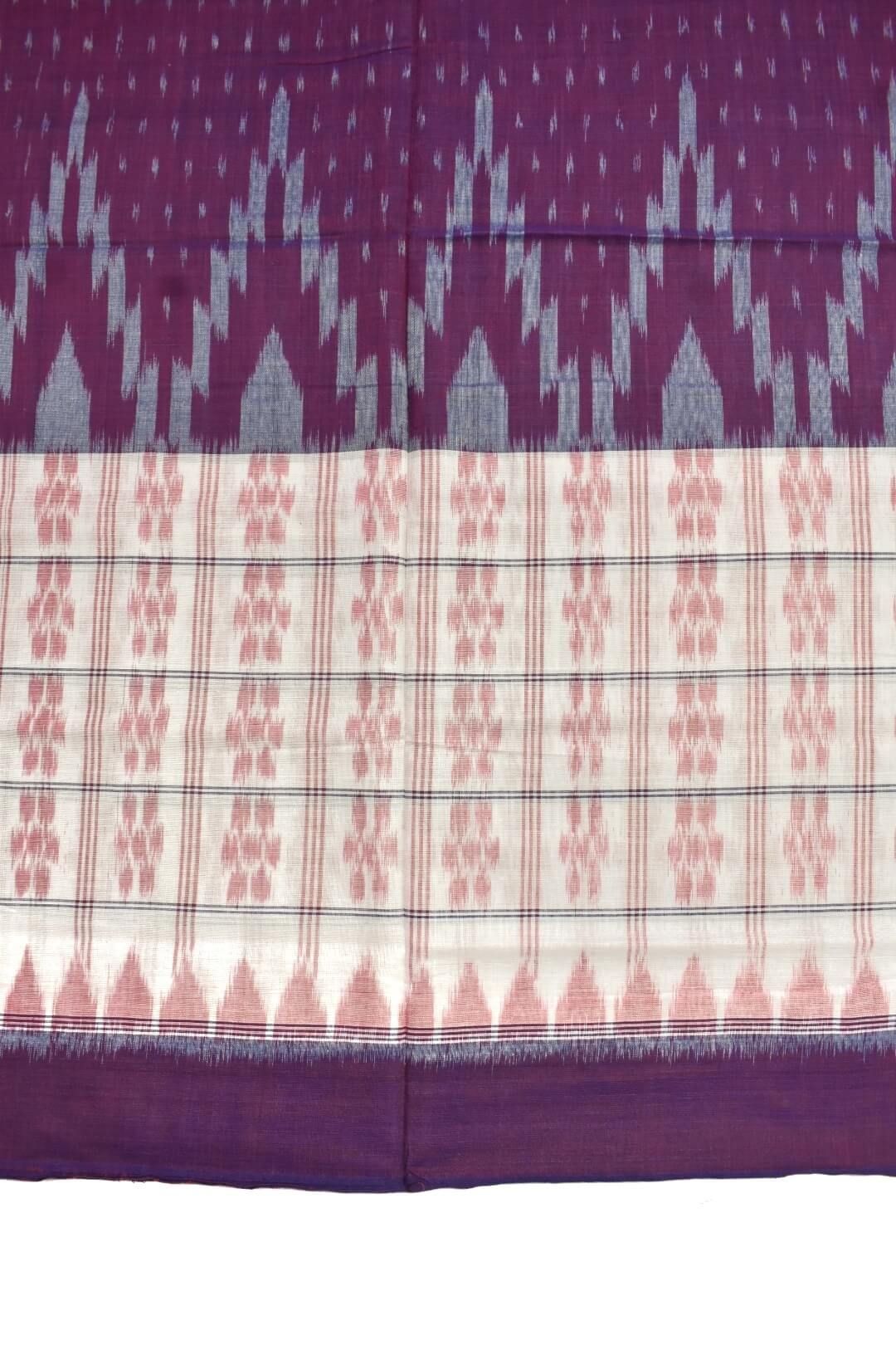Purple-White Colour Sambalpuri Handloom Cotton Saree - Image 4