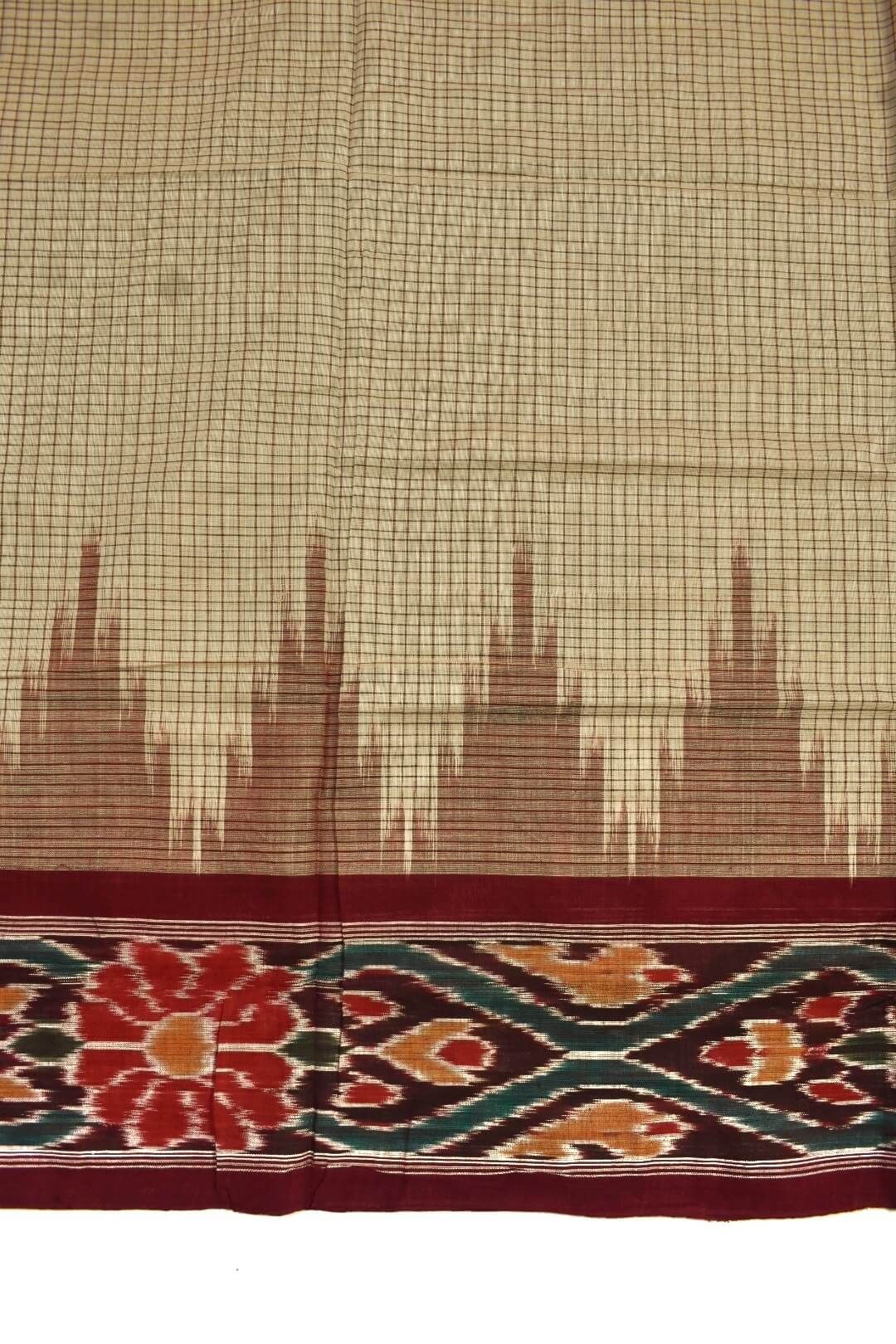 Cream Colour Sambalpuri Handloom Cotton Saree - Image 4