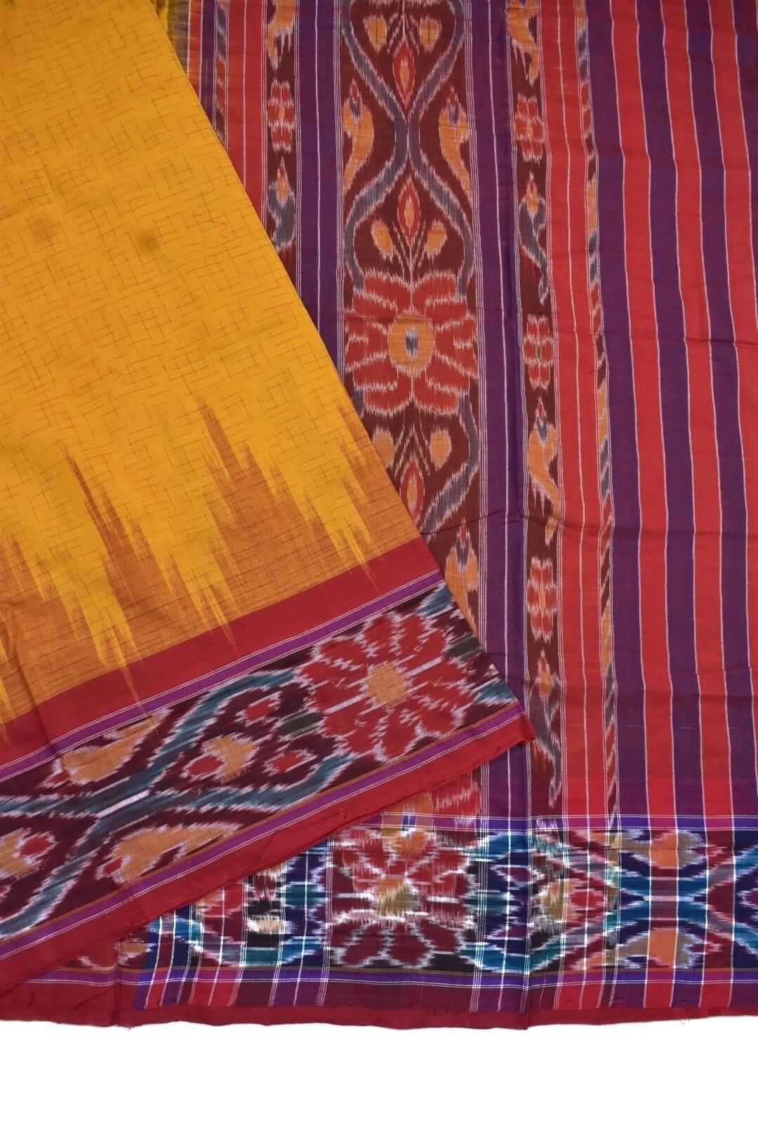Yellow Colour Sambalpuri Handloom Cotton Saree - Image 3