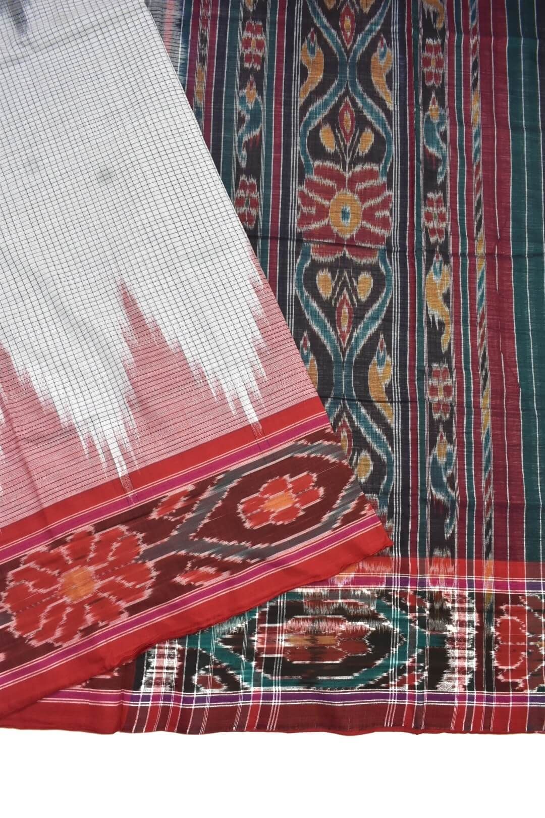 White Colour Sambalpuri Handloom Cotton Saree - Image 3