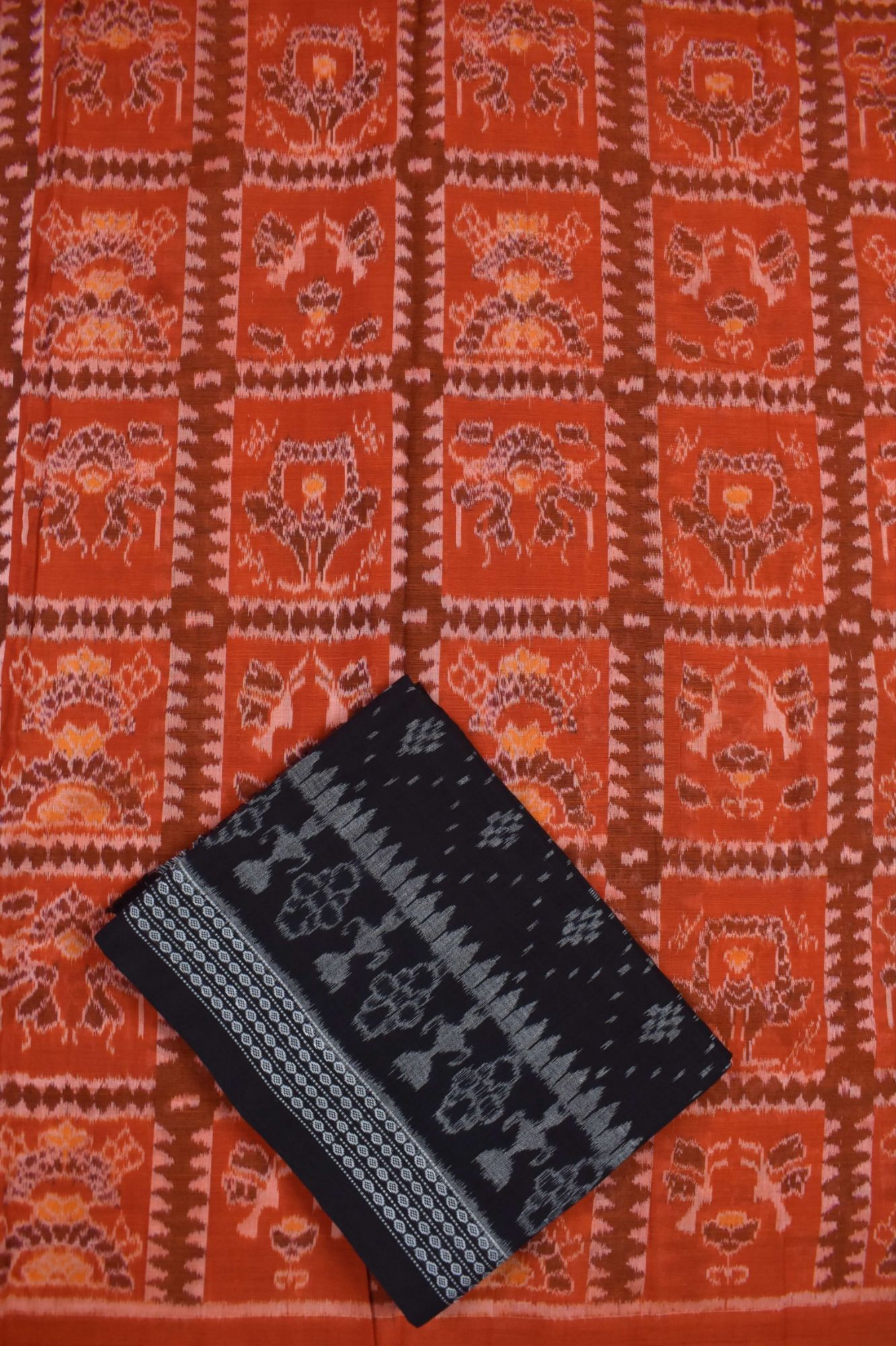 Orange Colour Sambalpuri Handloom Cotton Dress Material - Image 3