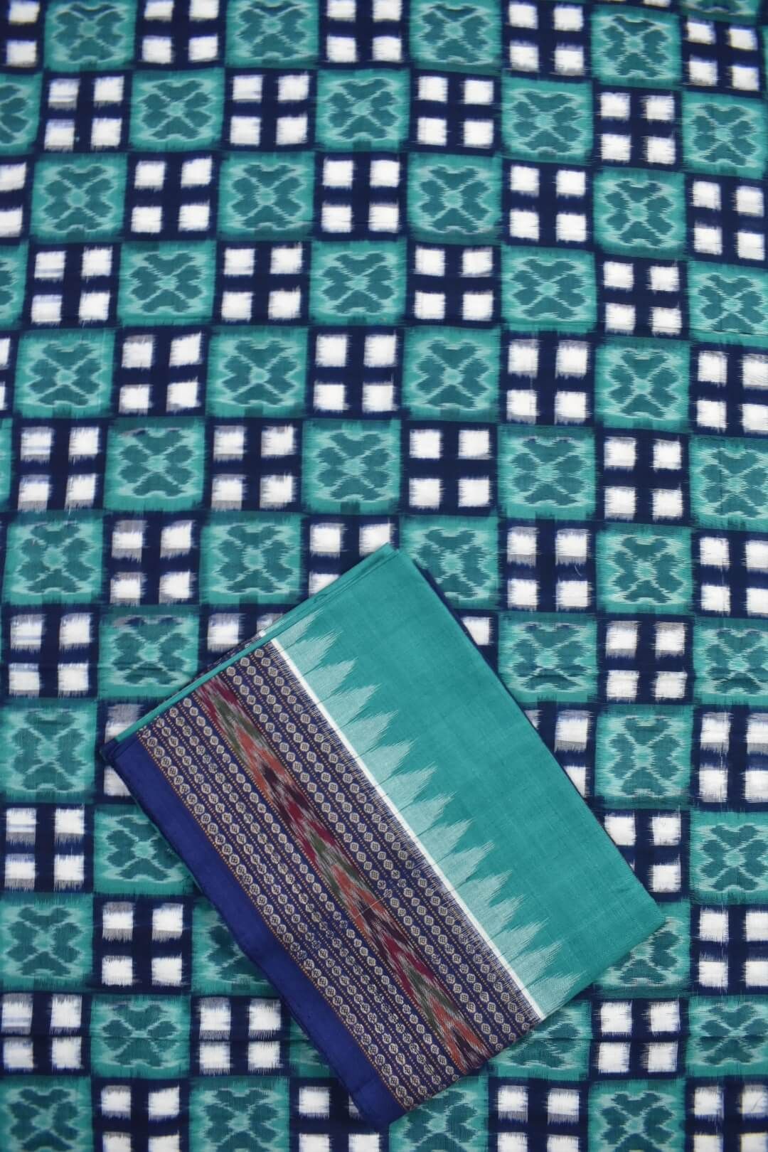 Sky Blue Colour Sambalpuri Handloom Cotton Dress Material - Image 3