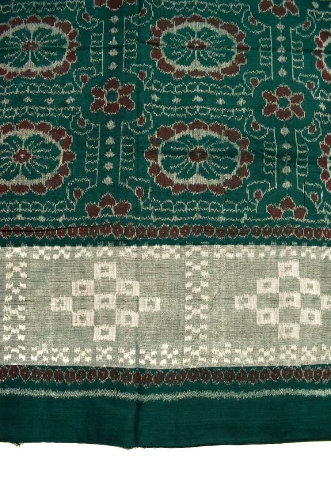 Green Colour Plane Border Sambalpuri Handloom Cotton Saree - Image 4