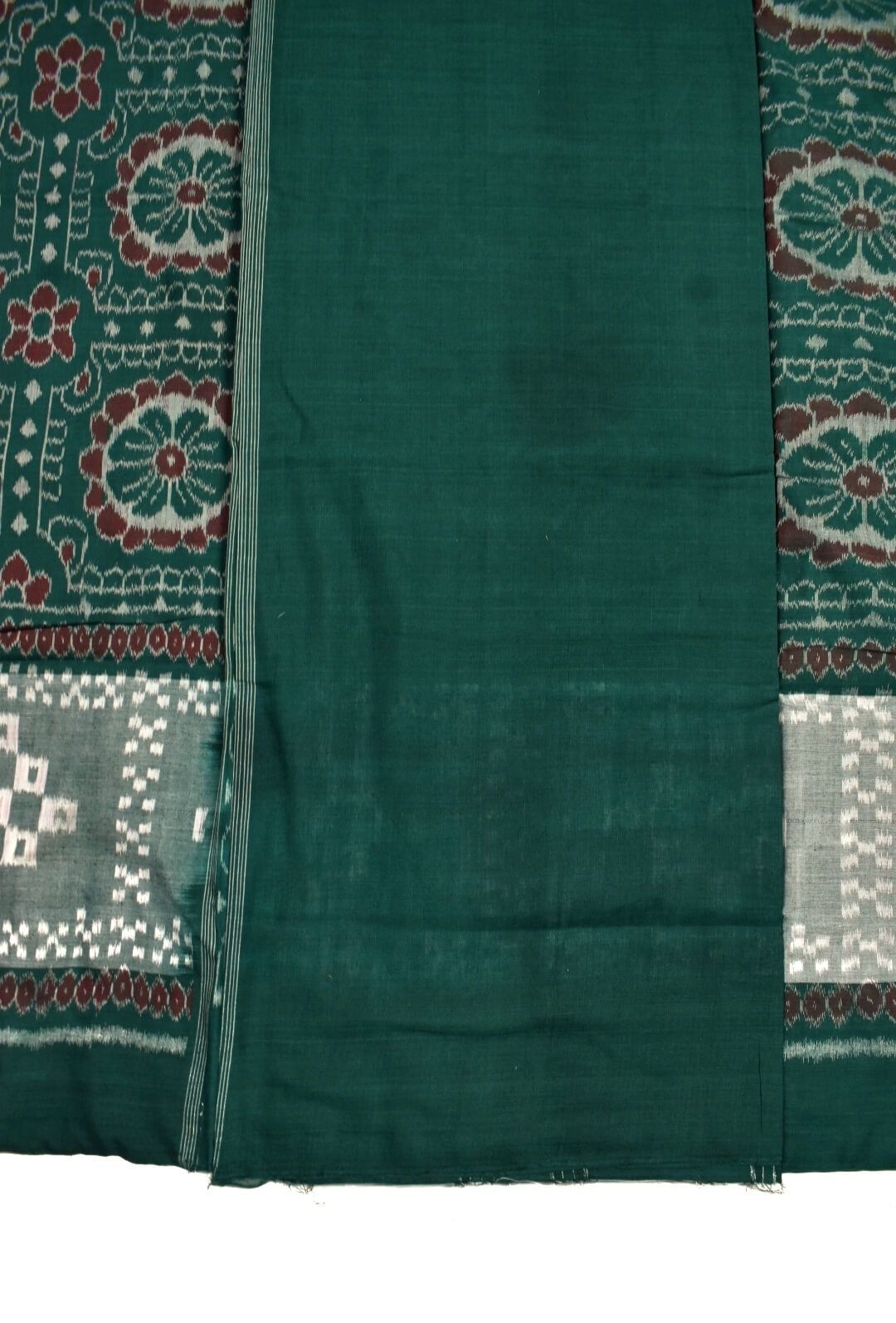 Green Colour Plane Border Sambalpuri Handloom Cotton Saree - Image 5