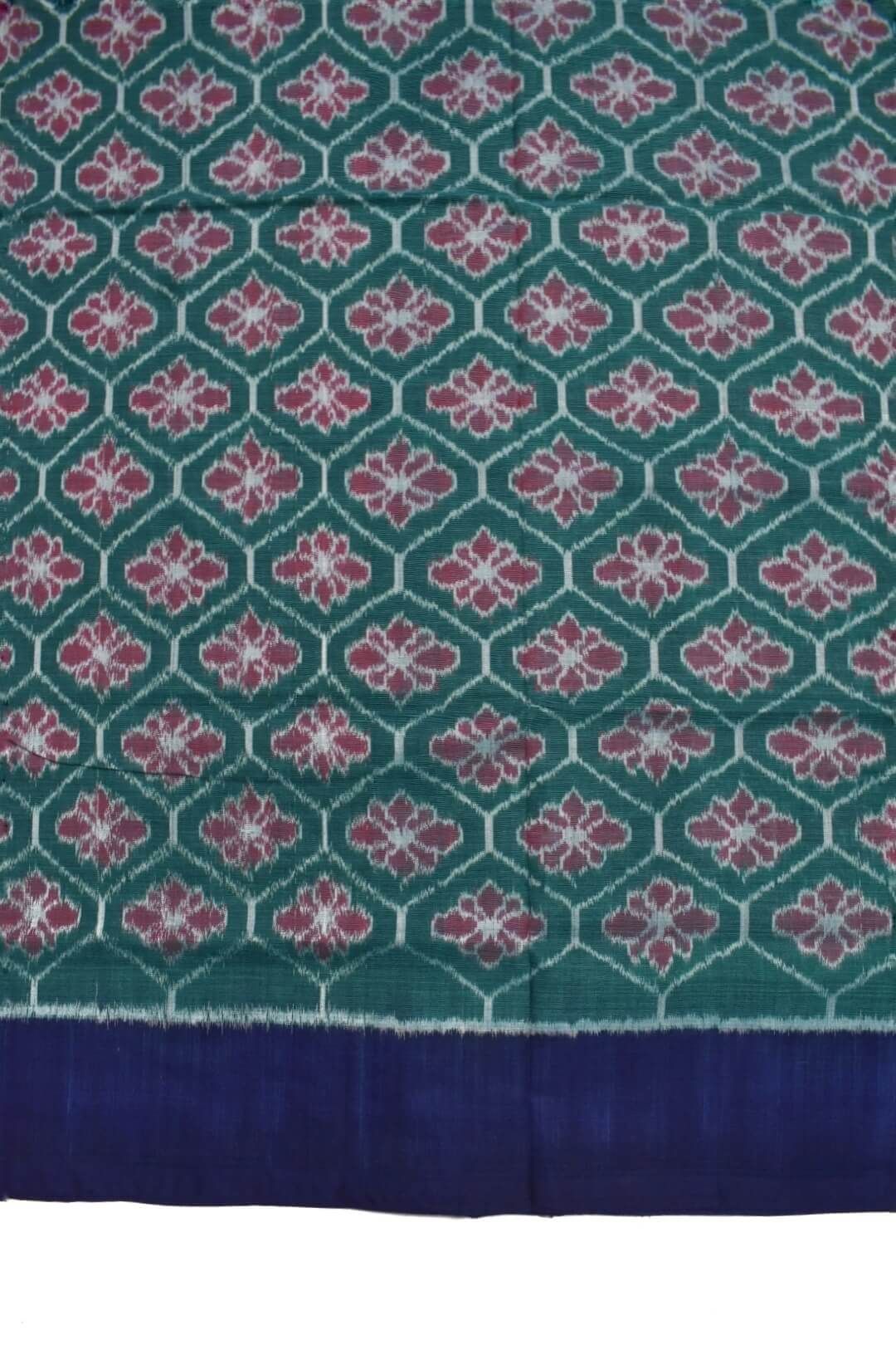 Green-Red Colour Plane Border Sambalpuri Handloom Cotton Saree - Image 4