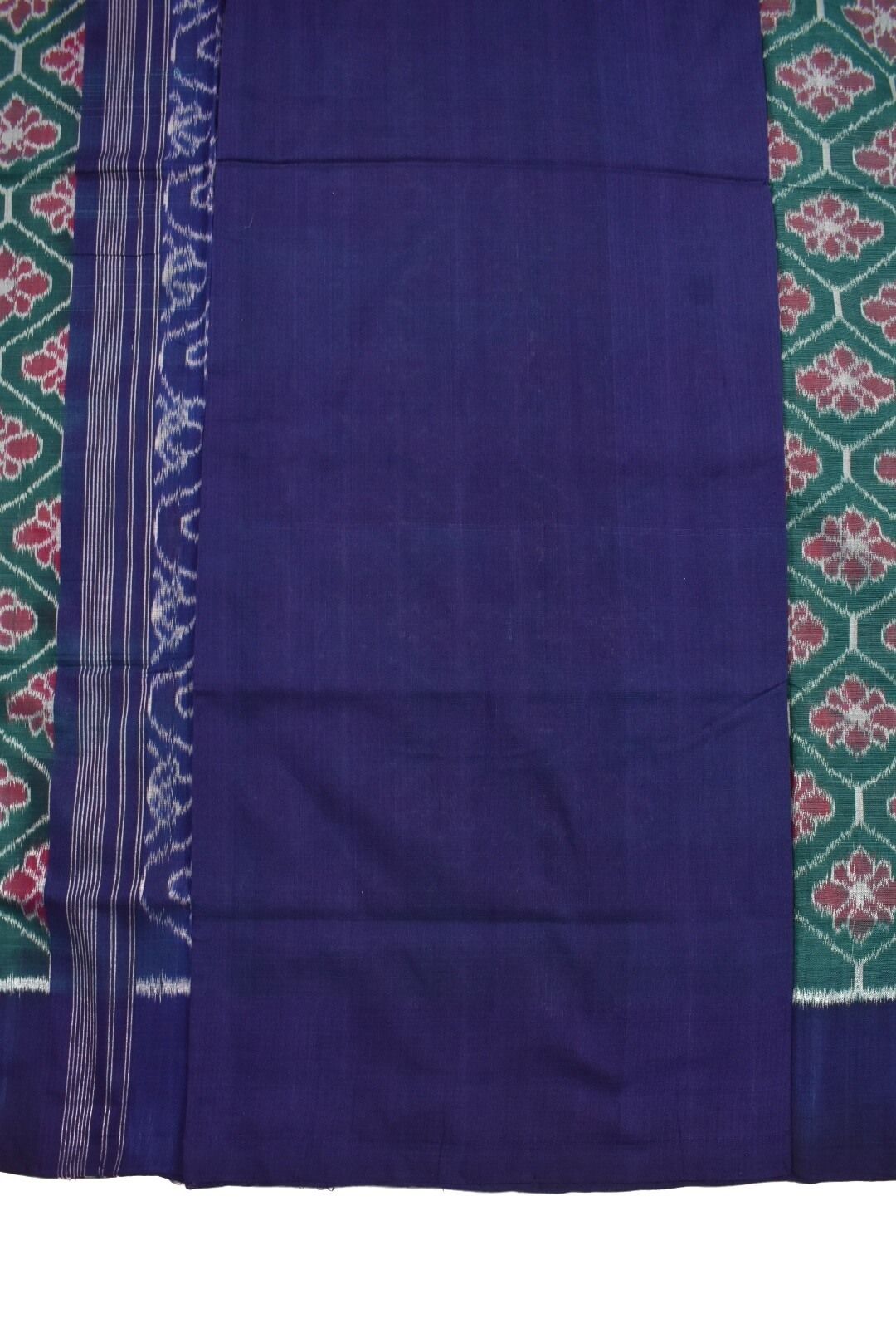 Green-Red Colour Plane Border Sambalpuri Handloom Cotton Saree - Image 5