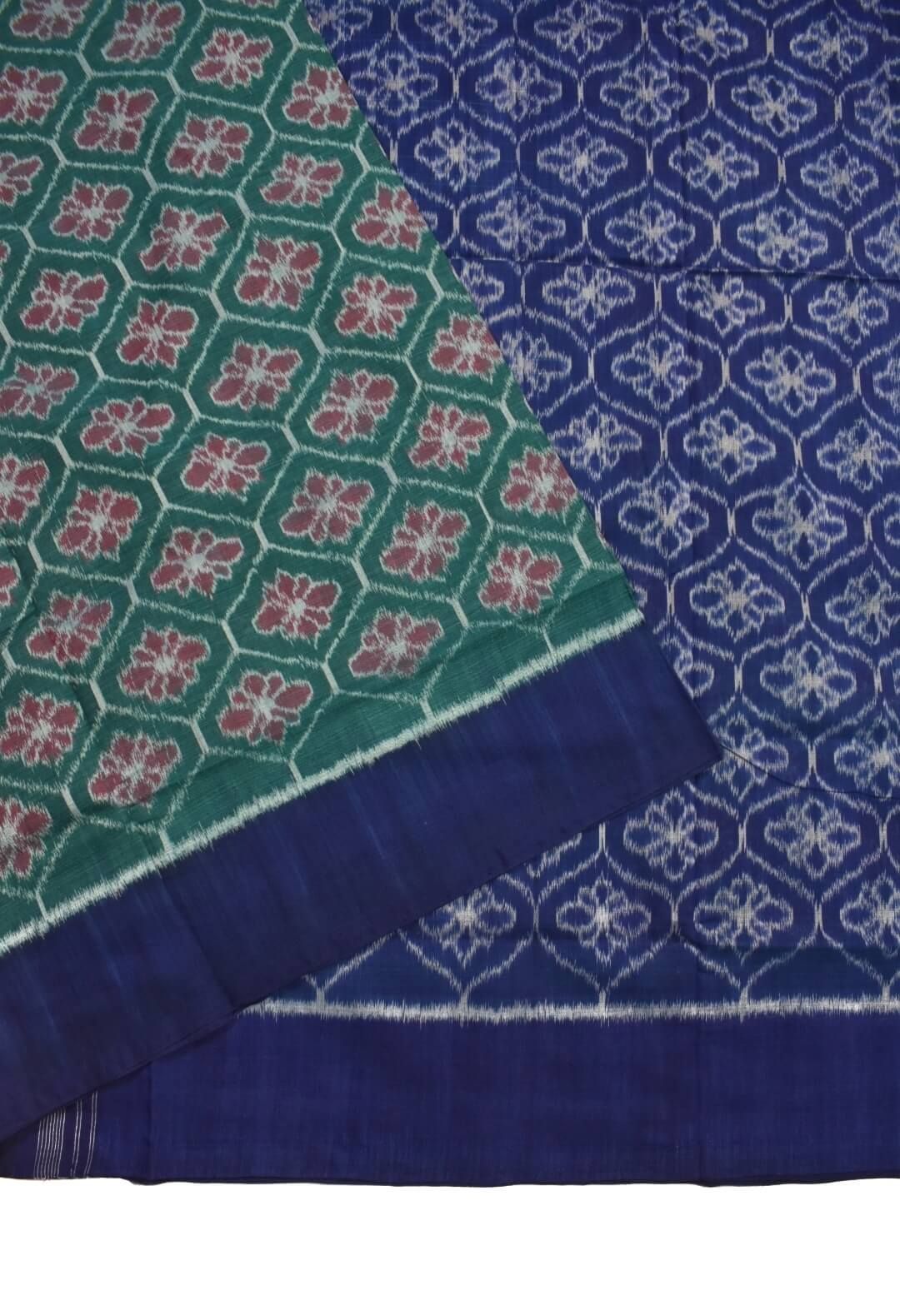 Green-Red Colour Plane Border Sambalpuri Handloom Cotton Saree - Image 3