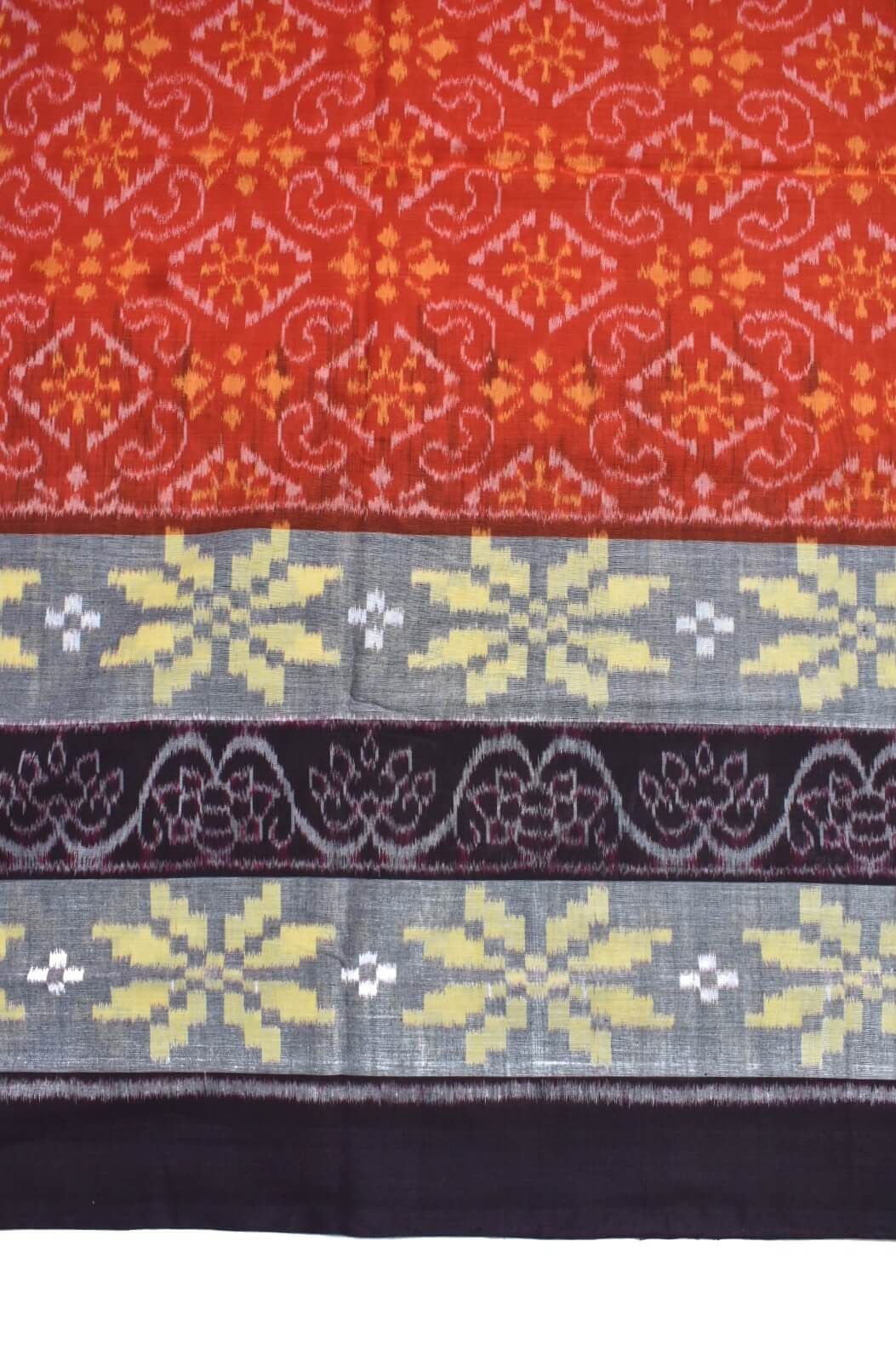 Orange Colour Plane Border Sambalpuri Handloom Cotton Saree - Image 4