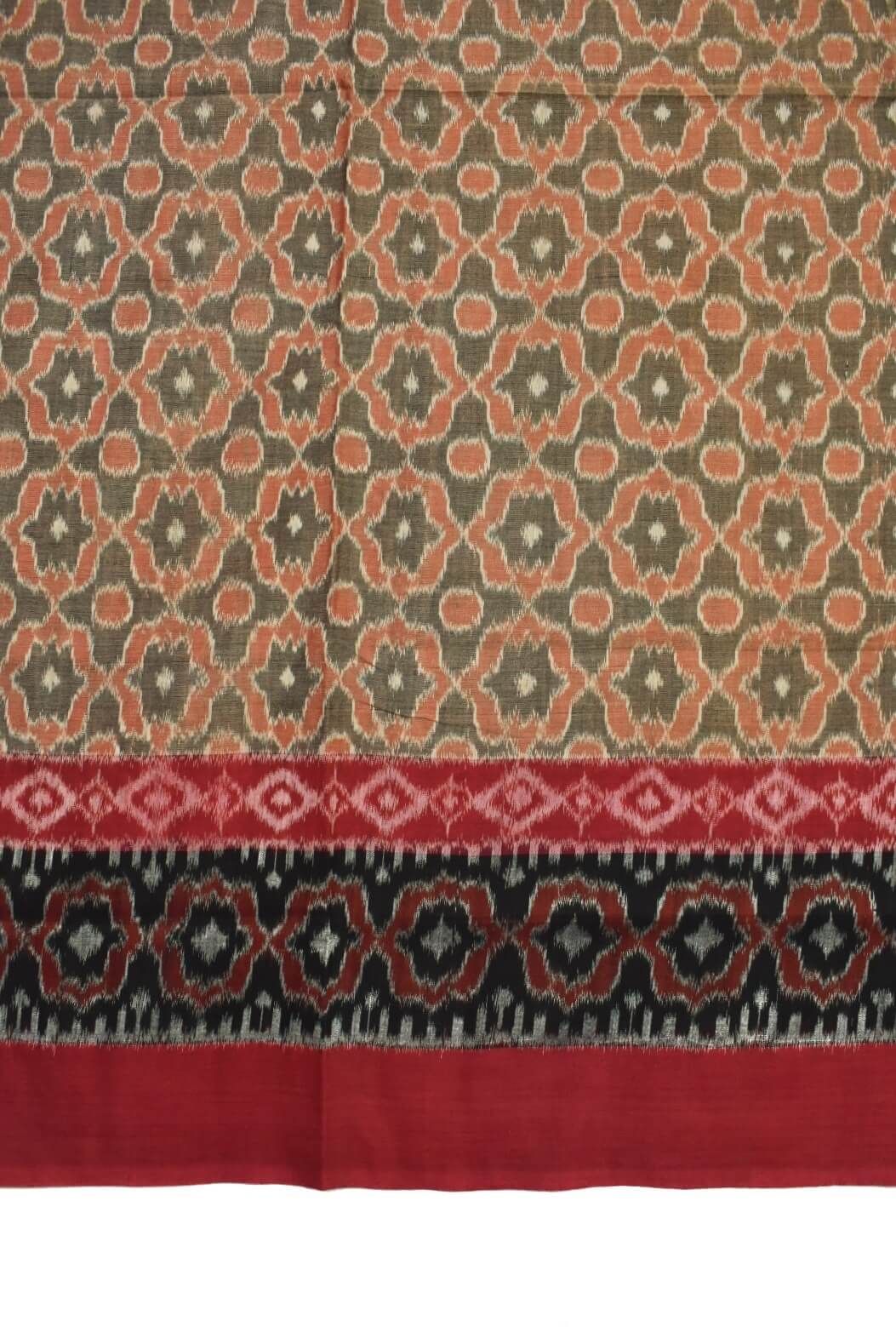 Biscuit Colour Plane Border Sambalpuri Handloom Cotton Saree - Image 4