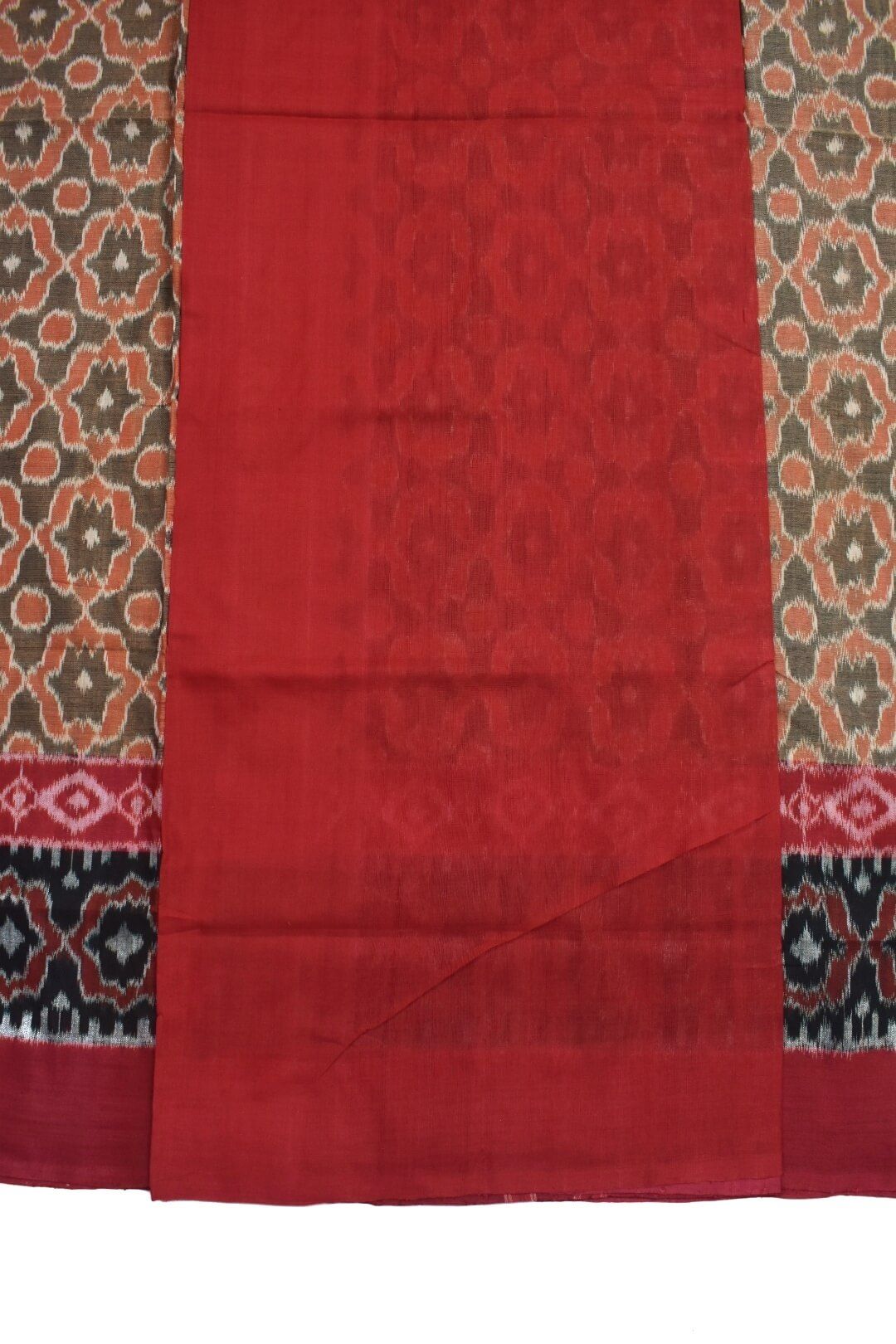 Biscuit Colour Plane Border Sambalpuri Handloom Cotton Saree - Image 5