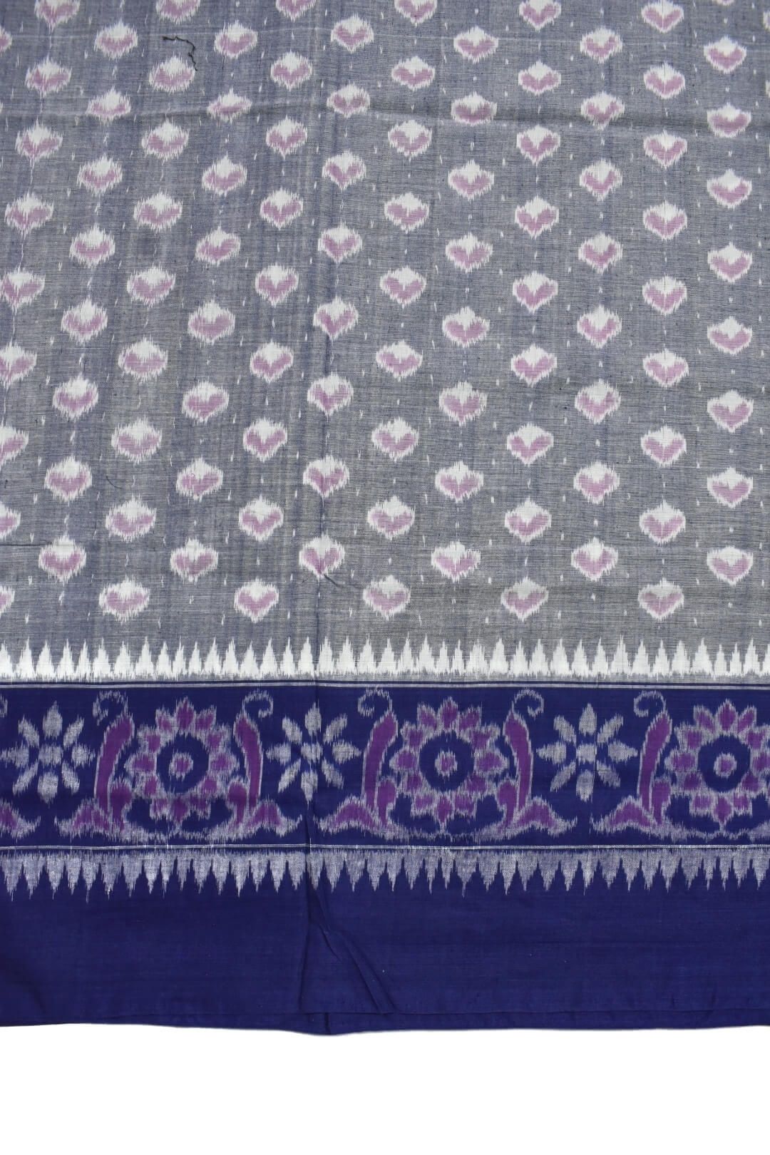 Gray Colour Plane Border Sambalpuri Handloom Cotton Saree - Image 4