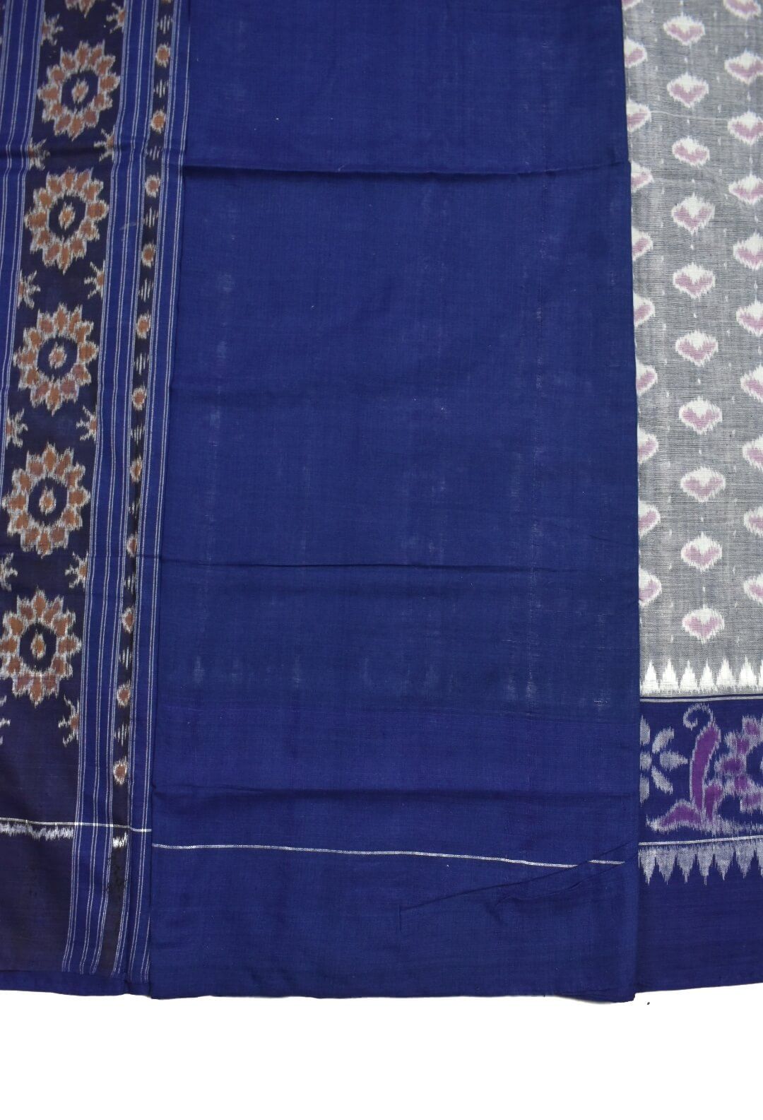 Gray Colour Plane Border Sambalpuri Handloom Cotton Saree - Image 5