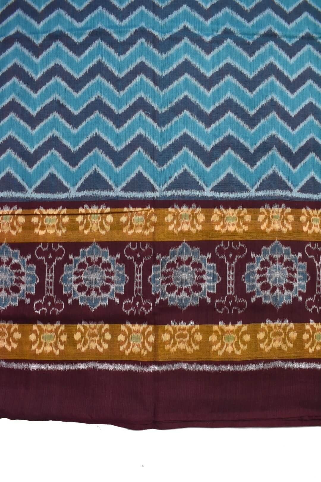 Blue Colour Plane Border Sambalpuri Handloom Cotton Saree - Image 4