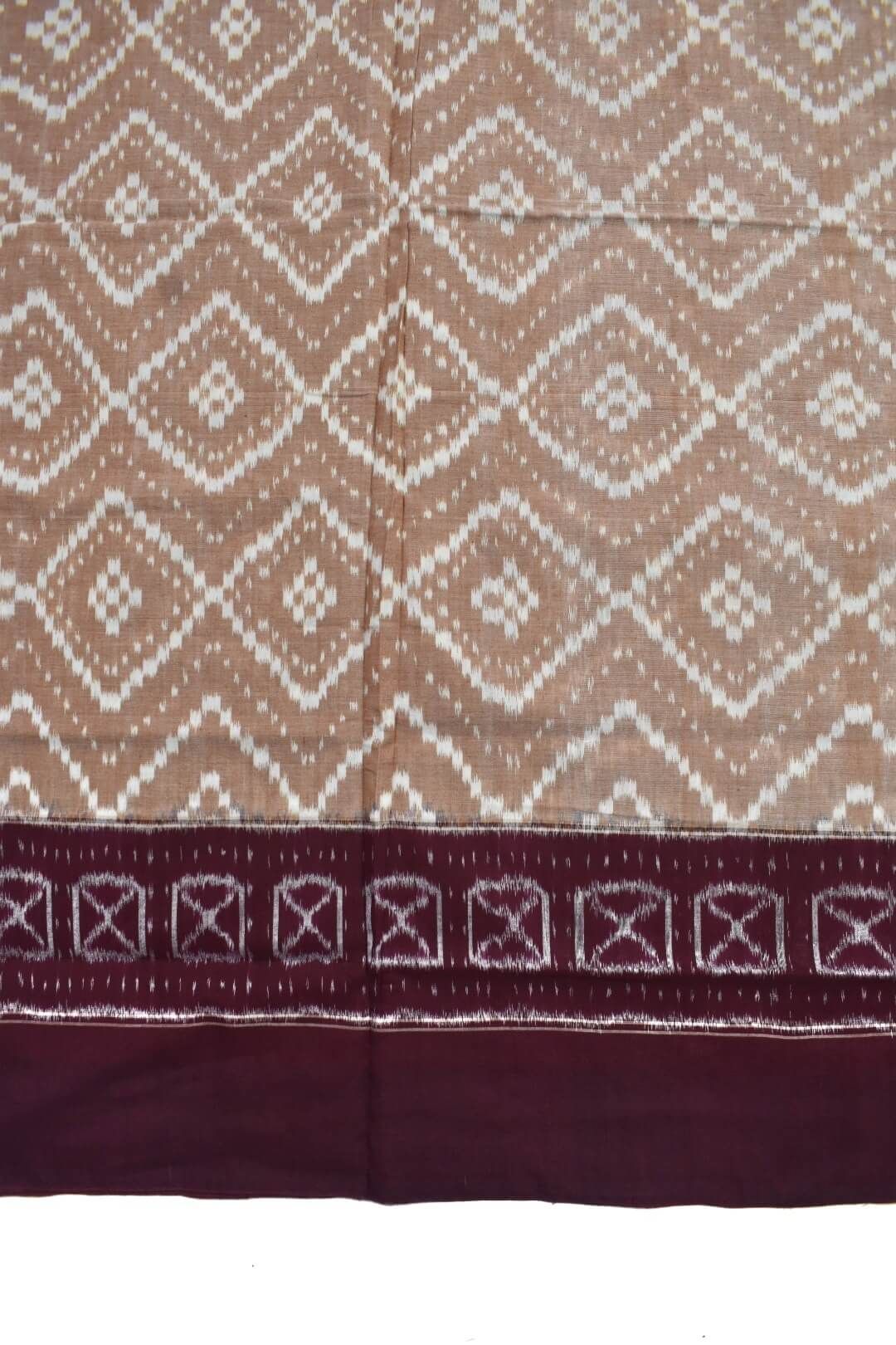 Peach Colour Plane Border Sambalpuri Handloom Cotton Saree - Image 4