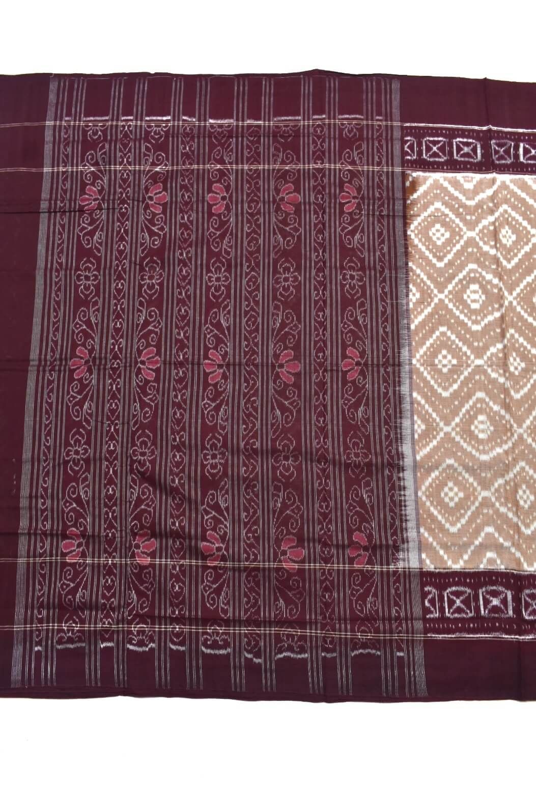 Peach Colour Plane Border Sambalpuri Handloom Cotton Saree - Image 2